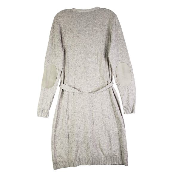 Ralph Lauren Cashmere Sweater Cardigan Leather Elbow Patches Gray Tie Waist - Picture 4 of 11